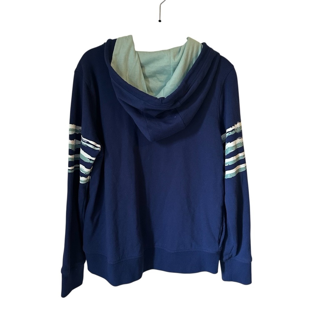 Tommy Hilfiger Sport Navy Blue Striped Logo Hooded Women’s Sweatshirt Large - Picture 2 of 7